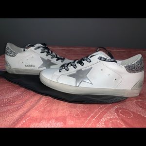Golden Goose White & Silver Glitter Tab Superstar